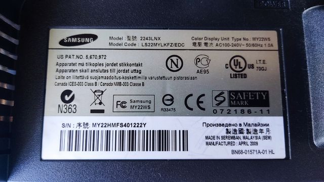 Monitores Samsung 22" sin soporte