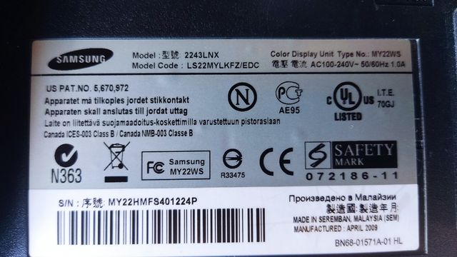 Monitores Samsung 22" sin soporte