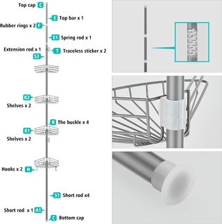 Estantería telescópica para baño, sin taladro
