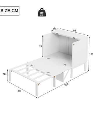 Cama de pared con somier 90x200
