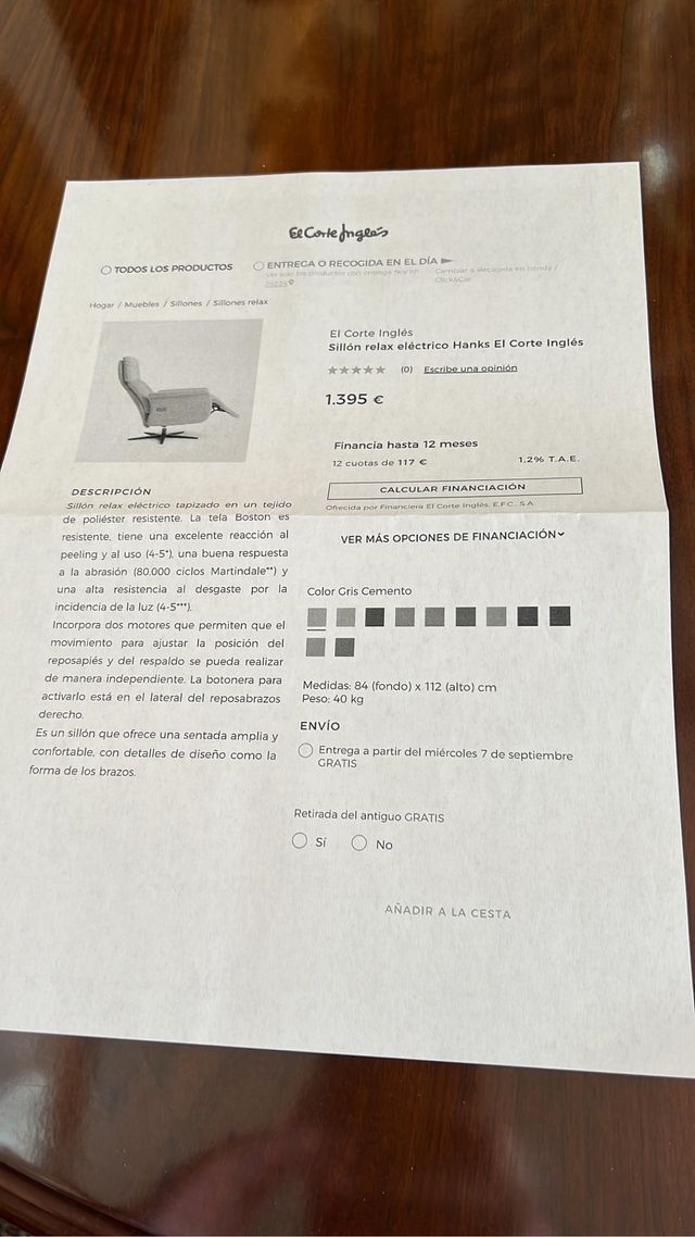 Sillón relax electrico El Corte Inglés negociable