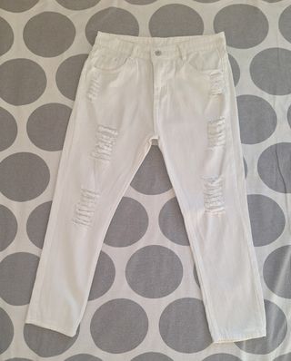 Pantalón vaquero roto blanco