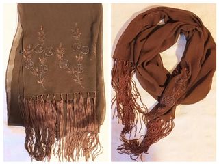 Chal de fiesta marrón con flecos
