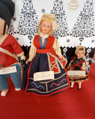 Tres muñecos antiguos recuerdo Dinam, Norue, Suec