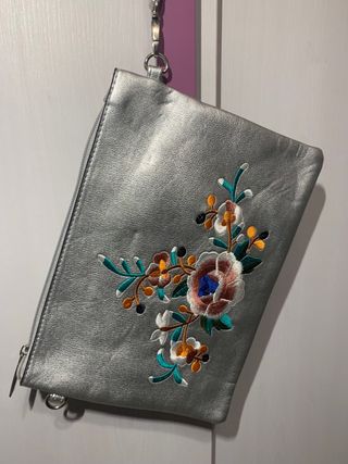 Neceser gris grande de flores de Mia Vita