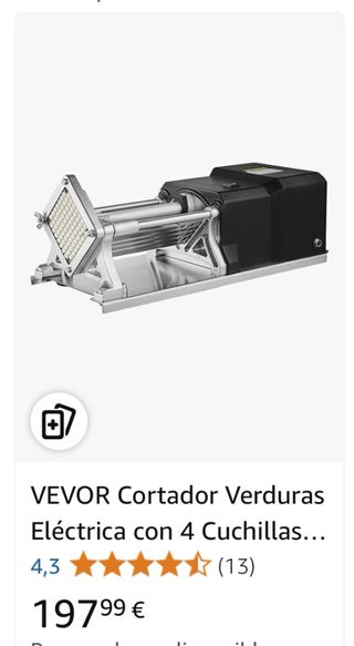 VEVOR Cortador Verduras Eléctrica con 4 Cuchillas