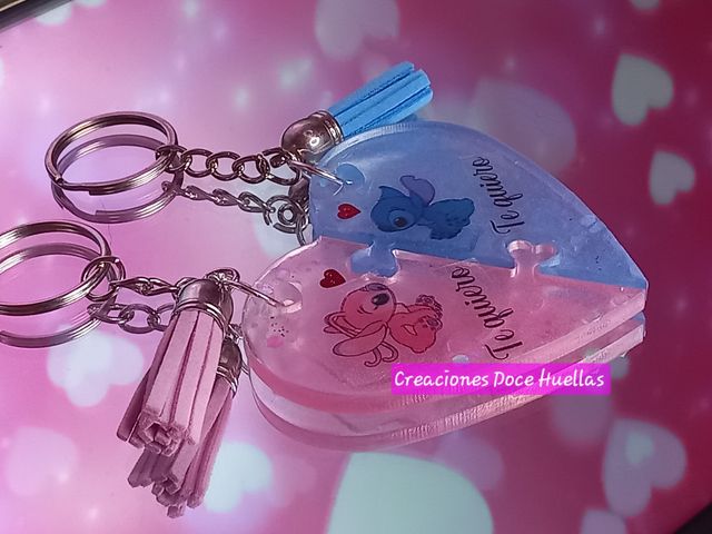 Llavero mitad corazón Stich y Angel