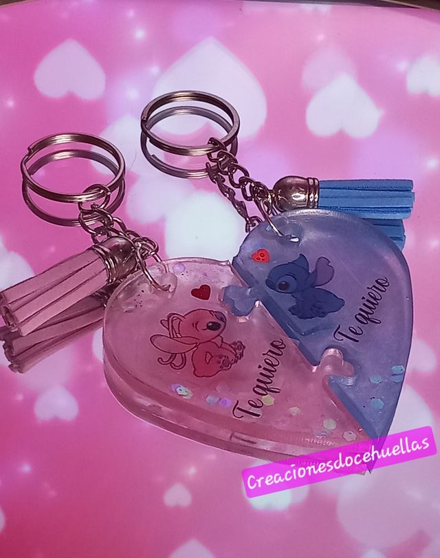 Llavero mitad corazón Stich y Angel