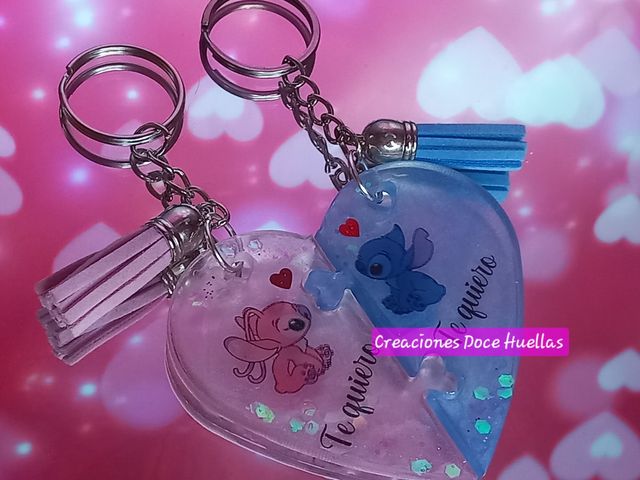Llavero mitad corazón Stich y Angel