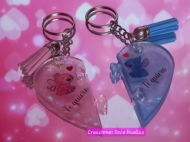 Llavero mitad corazón Stich y Angel