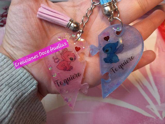 Llavero mitad corazón Stich y Angel