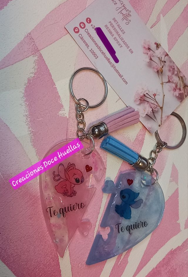 Llavero mitad corazón Stich y Angel