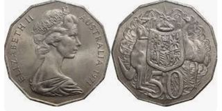 MONEDA 50 CENTAVOS AUSTRALIA REINA ELIZABETH PLATA