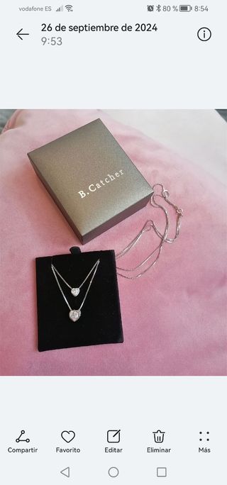 Collar B. Catcher nuevo Plata de ley doble corazón