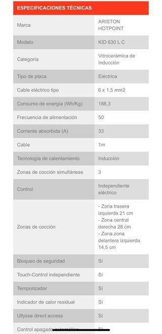 Placa de Inducción HOTPOINT KID 630 L C