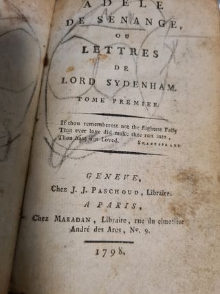 Libro Adèle de Sénange 1798