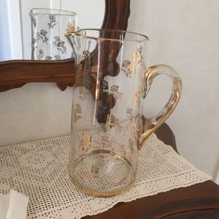 Brocca/caraffa in vetro decorato oro cm.23 vintage