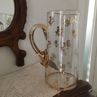 Brocca/caraffa in vetro decorato oro cm.23 vintage