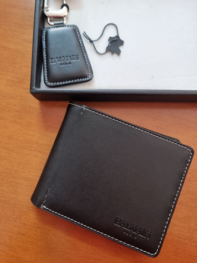 Cartera y llavero Balmain de piel