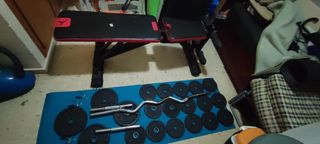 Kit de mancuernas + barra Z + banco
