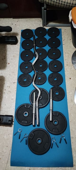 Kit de mancuernas + barra Z + banco