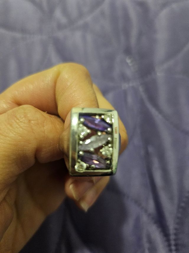 Anillo amatista y rodio