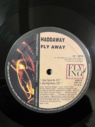 Haddaway "Fly Away" disco vinile musica dance 90