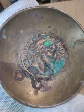 Antiguo "cenicero" bronce moneda de plata