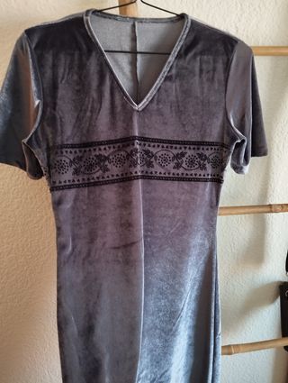 Vestido largo fiesta plata malva