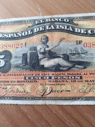 Billete 5 pesos Cuba 1896