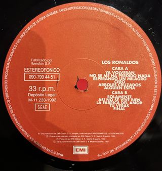 Los Ronaldos ‎– Cero. Disco Vinilo. Estad