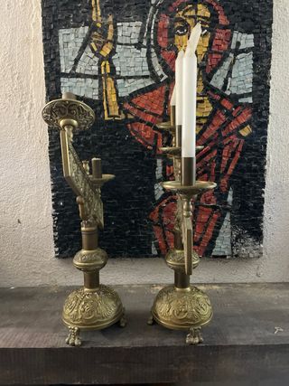 2 Candelabros triples de Bronce