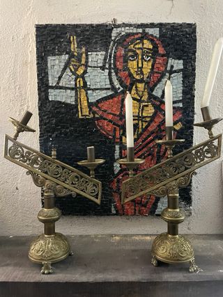 2 Candelabros triples de Bronce