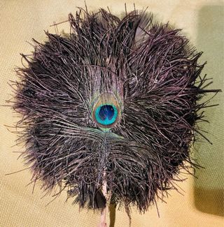 Antiguo Abanico Vintage de Plumas y madera 1930s