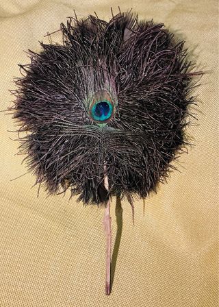 Antiguo Abanico Vintage de Plumas y madera 1930s