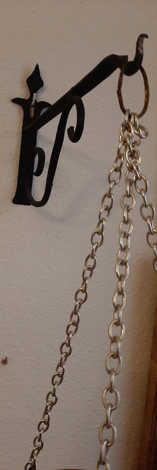 CALDERO COBRE CADENAS HIERRO Y SOPORTE