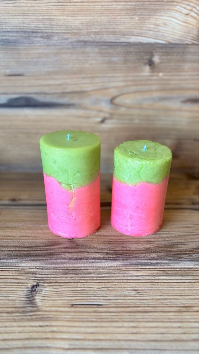 2 velas artesanales rusticas bicolor