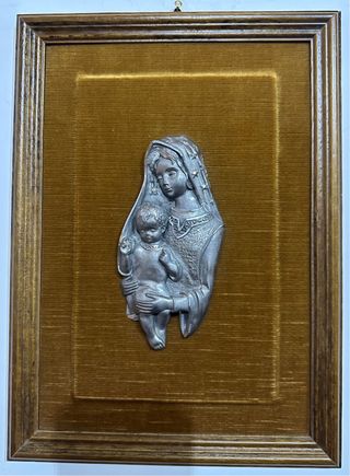 Madonna peltro cornice legno vintage