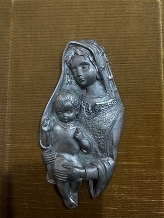 Madonna peltro cornice legno vintage