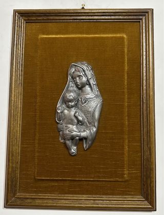 Madonna peltro cornice legno vintage