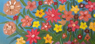 Cuadro lienzo óleo flores marco madera