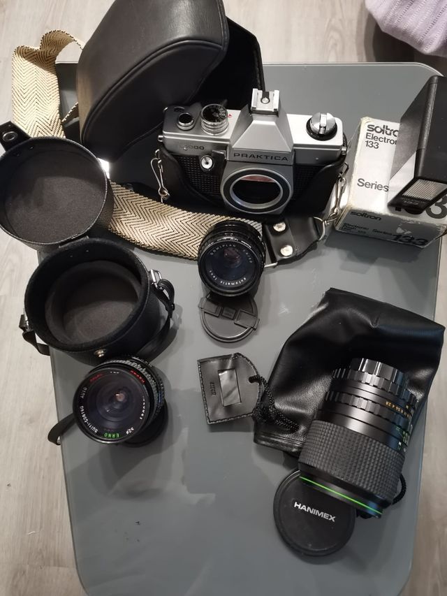 Cámara de fotos, equipo objetivos flash bolsa