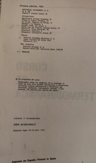 Libro 'Curso de termodinámica'