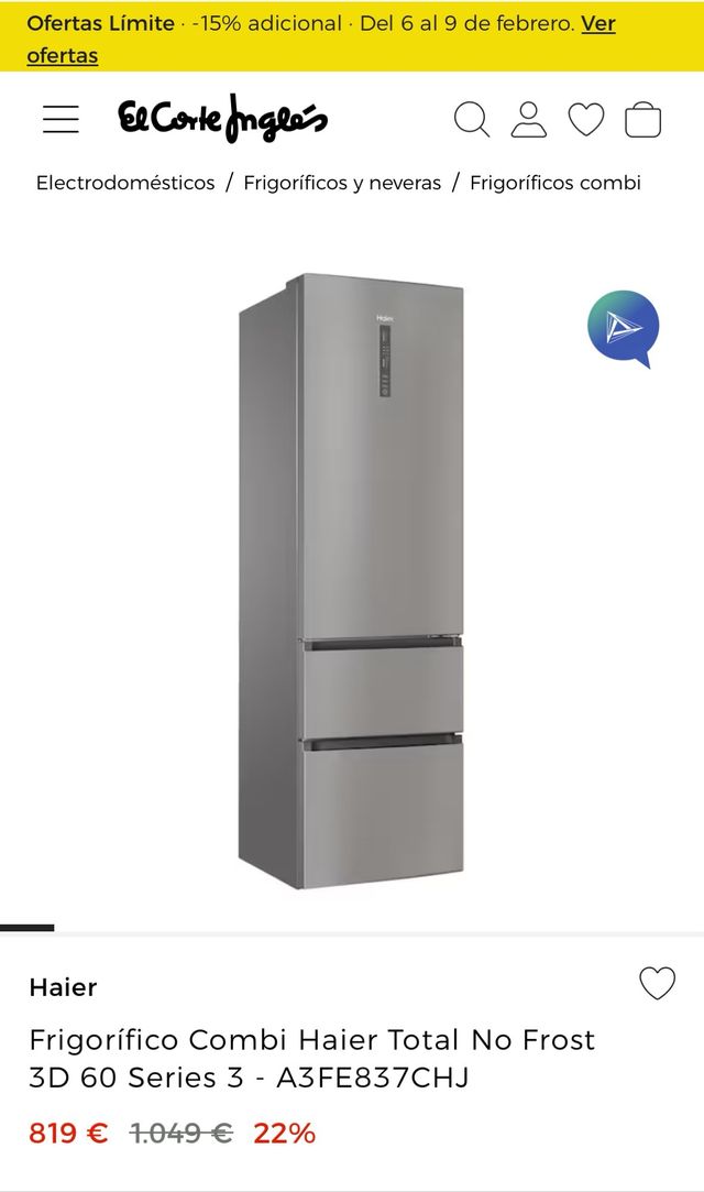 Frigorífico combi Haier A3FE837CHJ