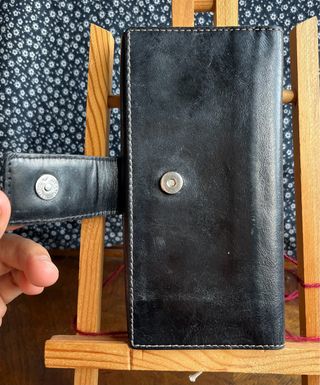Billetera monedero Prüne negro de cuero Vintage