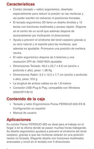 Teclado y ratón  ergonómico PERIDUO505