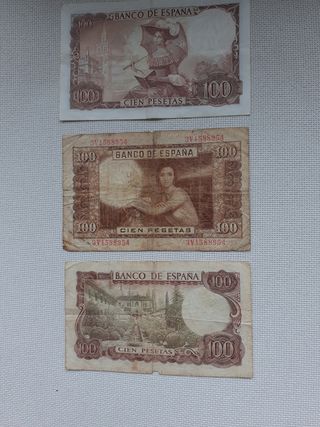 3 billetes 100 pesetas-Falla VERDE