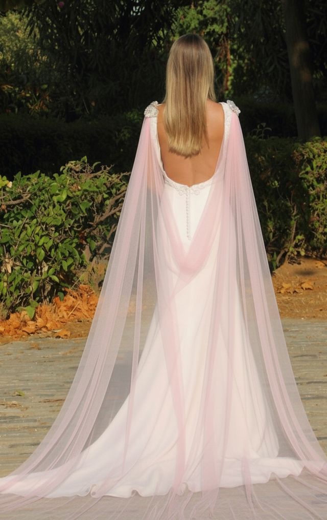 Capa novia de tul sedoso color rosa - nueva