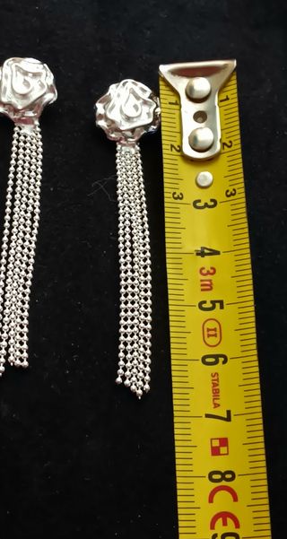Pendientes largos plata flor y cortina c