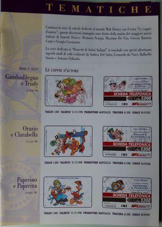 SCHEDE/TESSERE TELEFONICHE AGOSTO 1996